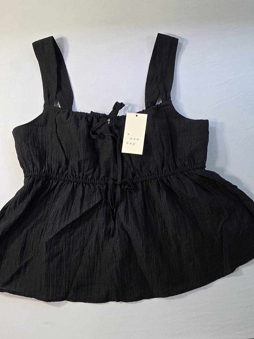 a new day Black Ruffled Tank Top